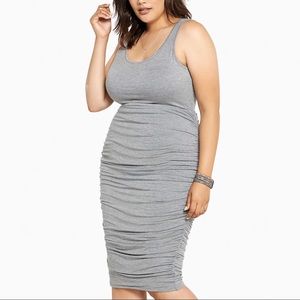 Torrid Grey Shirred Knit Tank Dress Ruched Knee Length Midi Bodycon